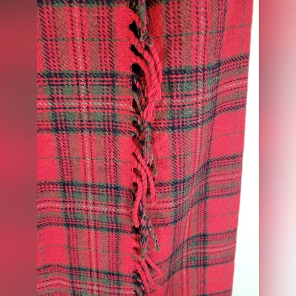 Carroll Reed Vintage Red Green Plaid Fringe Wrap Skirt Size 10 - Picture 2 of 11